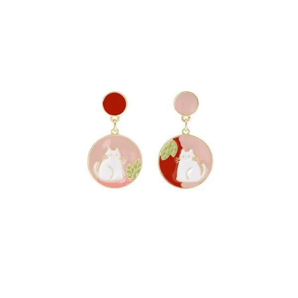 [Studs] Cat Print Round Earrings