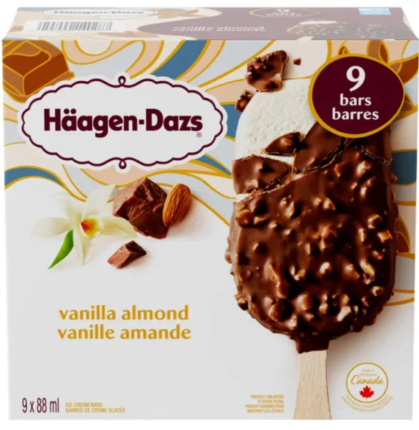 Häagen-Dazs Almond Vanilla Ice Cream Bars, 9 x 88 mL