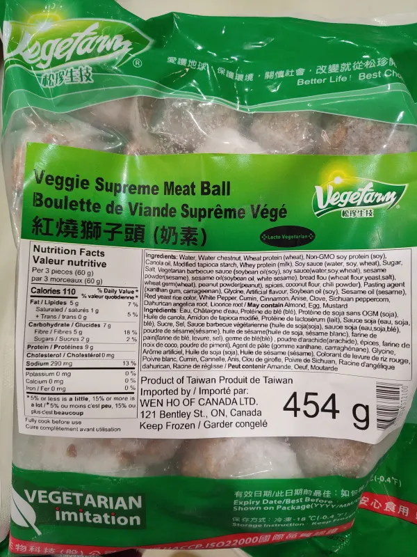 frozen vegefany vege supreme meat ball
