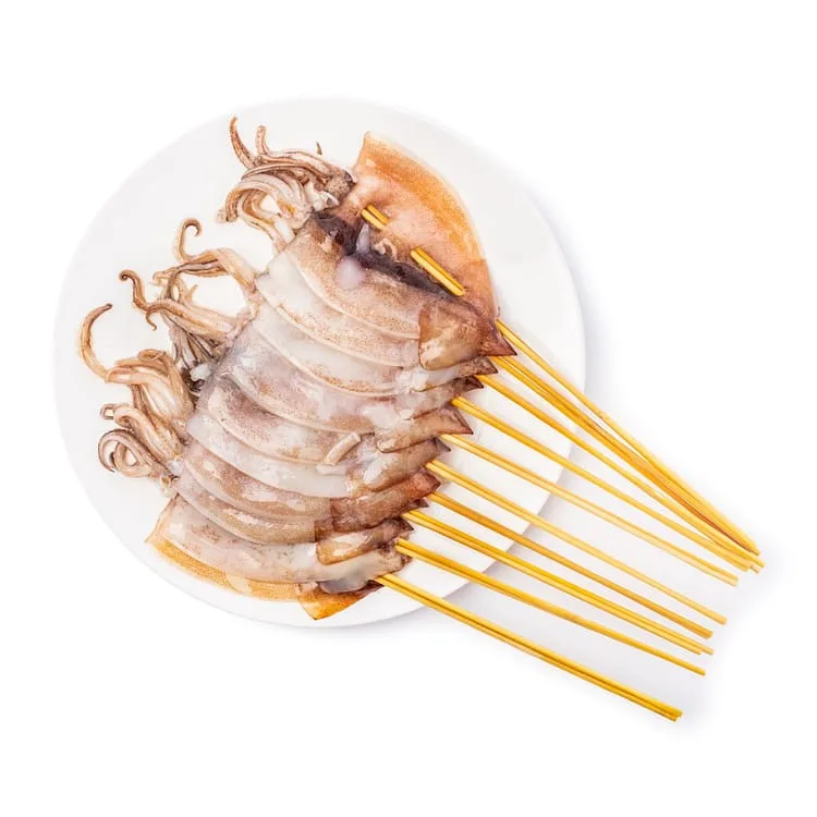 Frozen Squid Skewers butterflied