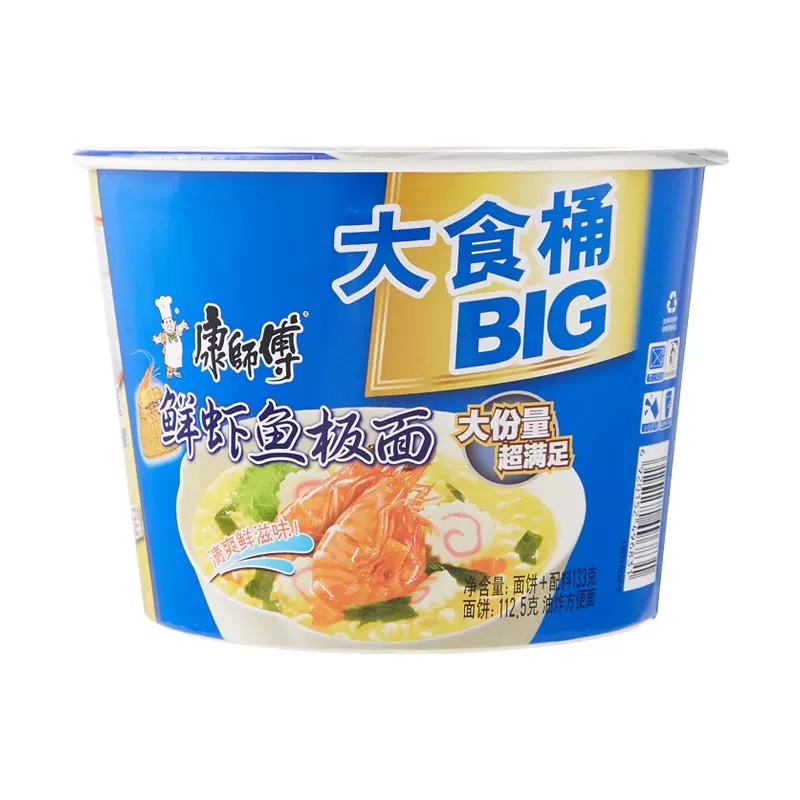 康师傅大食桶鲜虾鱼板杯面