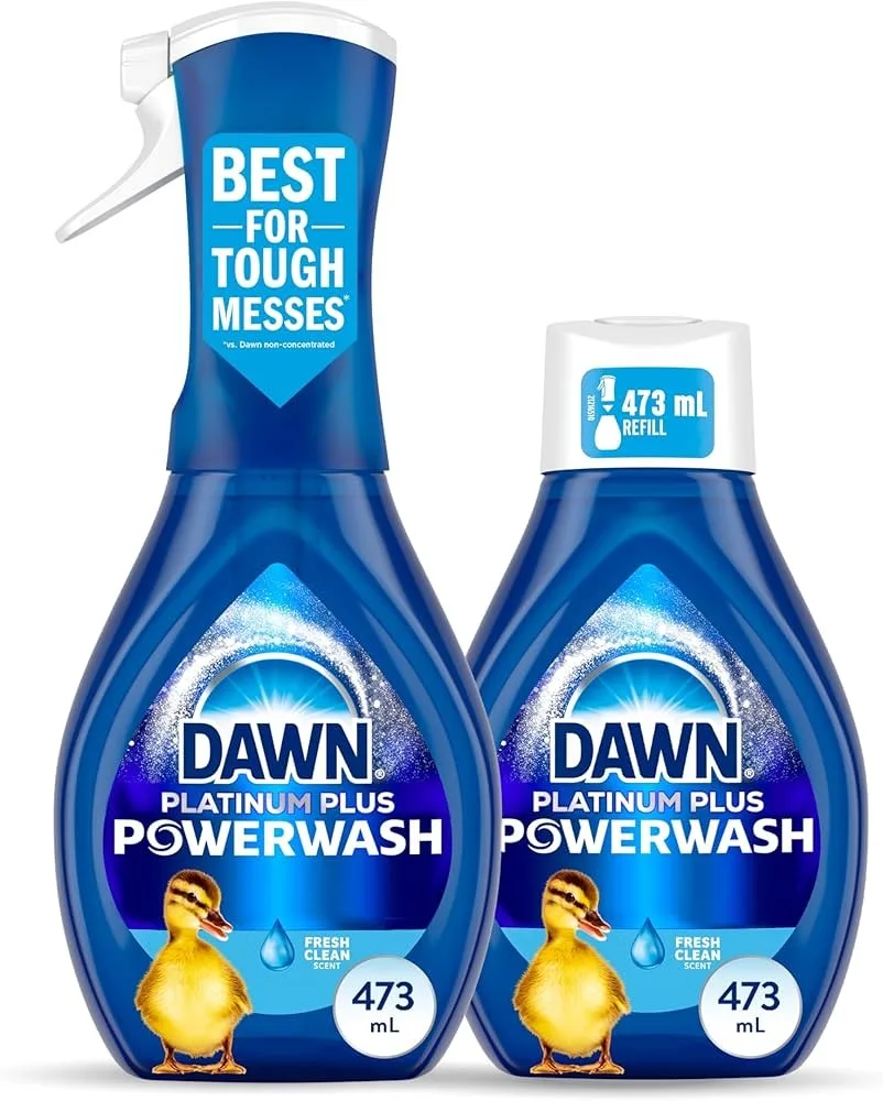 Dawn Platinum 強力洗潔精噴霧套裝（清新香型）：1瓶帶噴頭正裝 + 1瓶替換裝（各 16 液盎司）